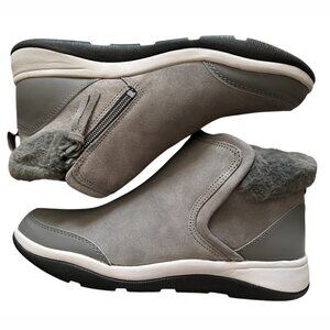 Vionic Women's 7.5 M Genuine Suede & Faux Fur Ankle Boots Zipper Closure Grey